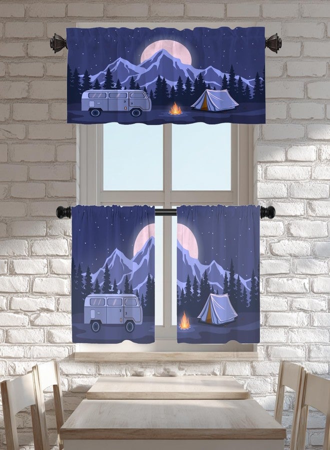 Batmerry Dark Blue Psychedelic Adventure Camping Tier Curtains, Art Starry Night Window Treatment Short Kitchen Curtain Multilayer Polyester Blackout for Living Room/Bathroom, 2 Pack 26x24 inches - Image 3